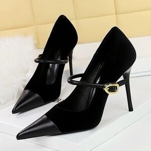 NWB Women's Stiletto High Heel Pointed Toe Suede Ankle Strap Metal Buckle